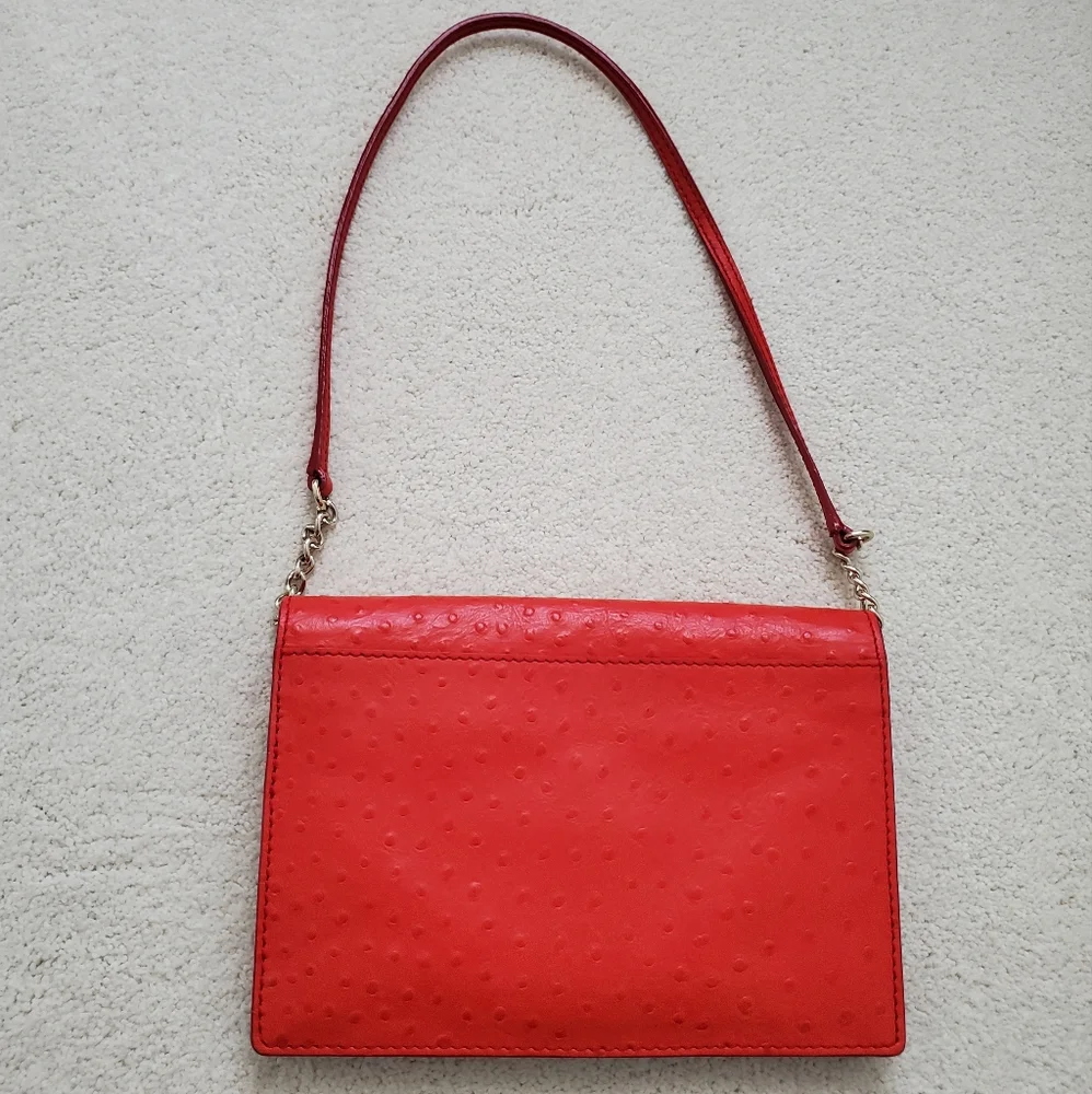 Kate Spade Portola Valley Ostrich Embossed Leather Shoulder Bag in Spice Red